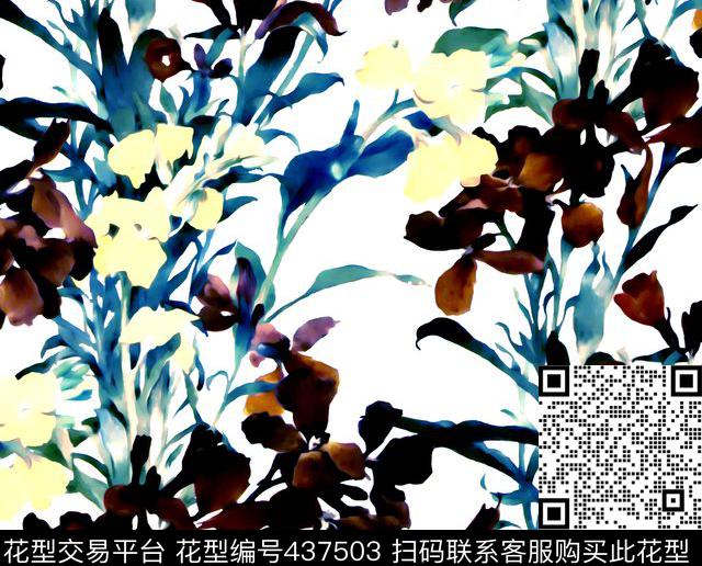复古花卉鸢尾花数码印花花型下载（图片编号: 437503） - 瓦栏（Walan）