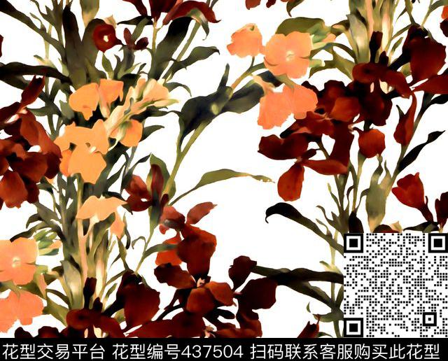 复古花卉鸢尾花数码印花花型下载（图片编号: 437504） - 瓦栏（Walan）