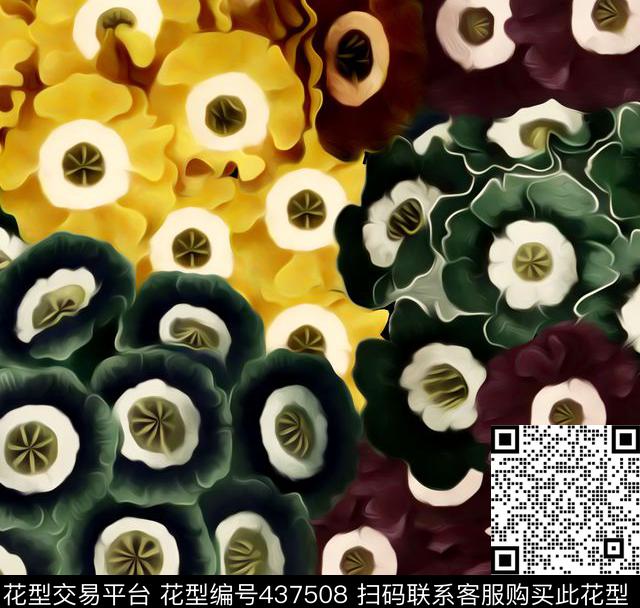 复古花卉秋冬数码印花花型下载（图片编号: 437508） - 瓦栏（Walan）