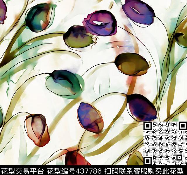 花卉手绘郁金香数码印花花型下载（图片编号: 437786） - 瓦栏（Walan）