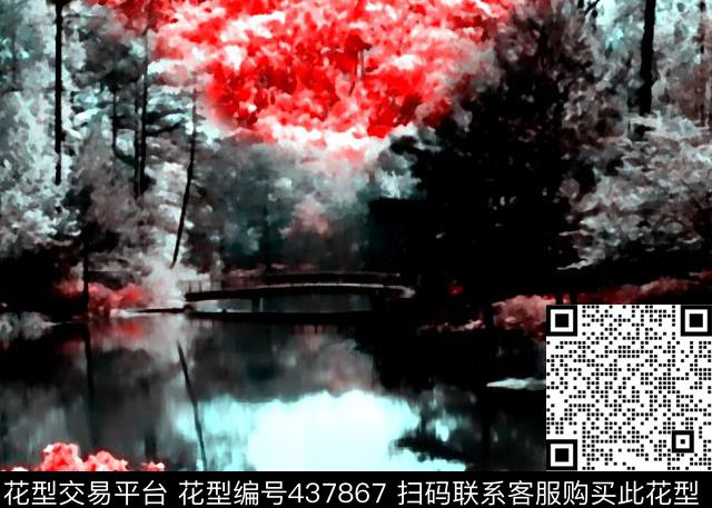 风景山水数数码印花花型下载（图片编号: 437867） - 瓦栏（Walan）