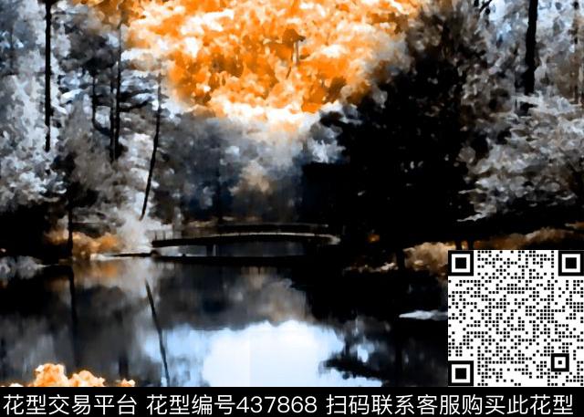 风景山水数数码印花花型下载（图片编号: 437868） - 瓦栏（Walan）