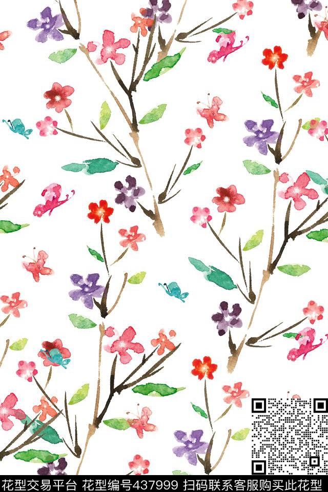 花卉树枝桃花数码印花花型下载（图片编号: 437999） - 瓦栏（Walan）