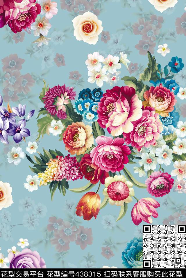 大花花朵牡丹花数码印花花型下载（图片编号: 438315） - 瓦栏（Walan）
