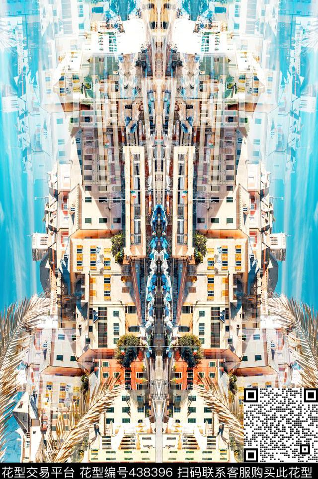 度假海边建筑数码印花花型下载（图片编号: 438396） - 瓦栏（Walan）