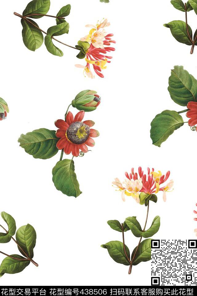 复古手绘花卉女装连衣裙数码印花花型下载（图片编号: 438506） - 瓦栏（Walan）