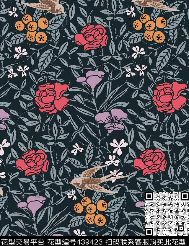 休闲春天花卉数码印花花型下载（图片编号: 439423） - 瓦栏（Walan）