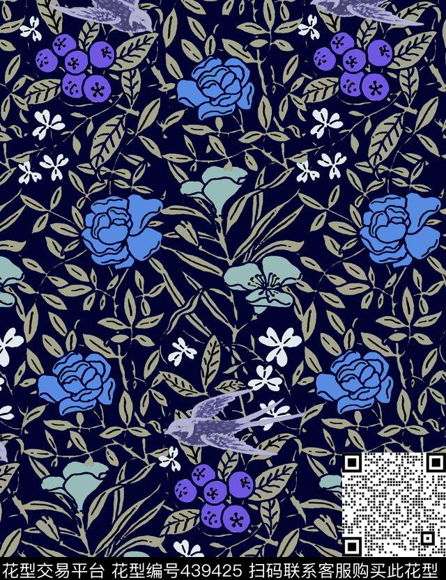 休闲春天花卉数码印花花型下载（图片编号: 439425） - 瓦栏（Walan）
