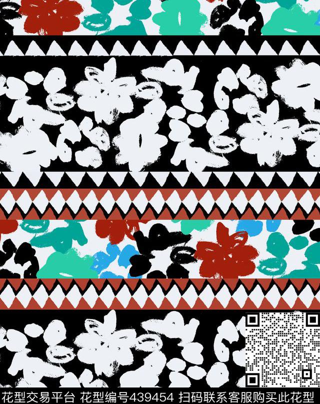 抽象几何花卉传统印花花型下载（图片编号: 439454） - 瓦栏（Walan）