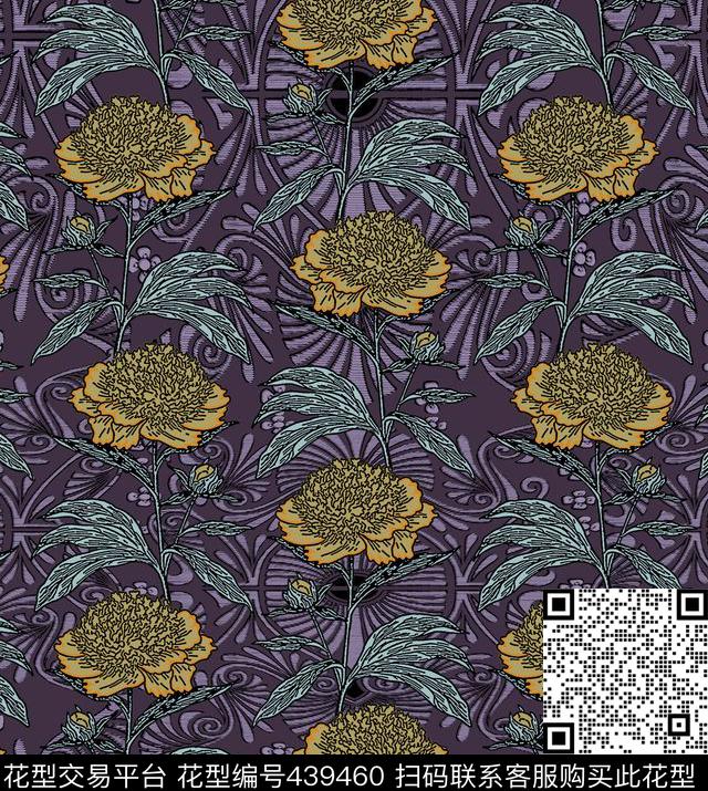 刺绣复古花卉数码印花花型下载（图片编号: 439460） - 瓦栏（Walan）