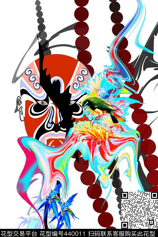 中国风脸谱水粉数码印花花型下载（图片编号: 440011） - 瓦栏（Walan）