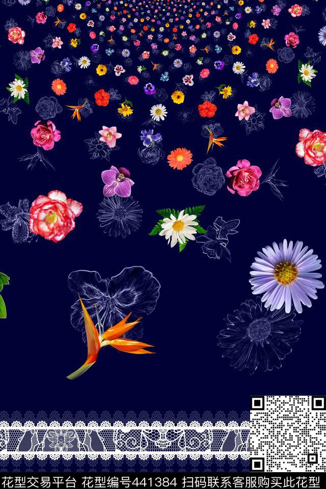 暗底花卉热带数码印花花型下载（图片编号: 441384） - 瓦栏（Walan）