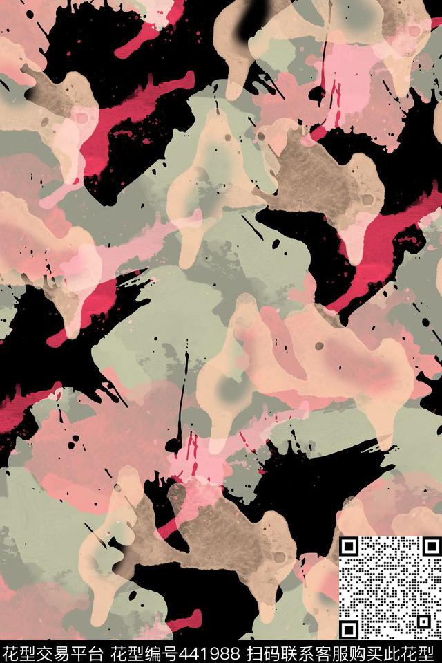 笔触迷彩色彩拼贴传统印花花型下载（图片编号: 441988） - 瓦栏（Walan）