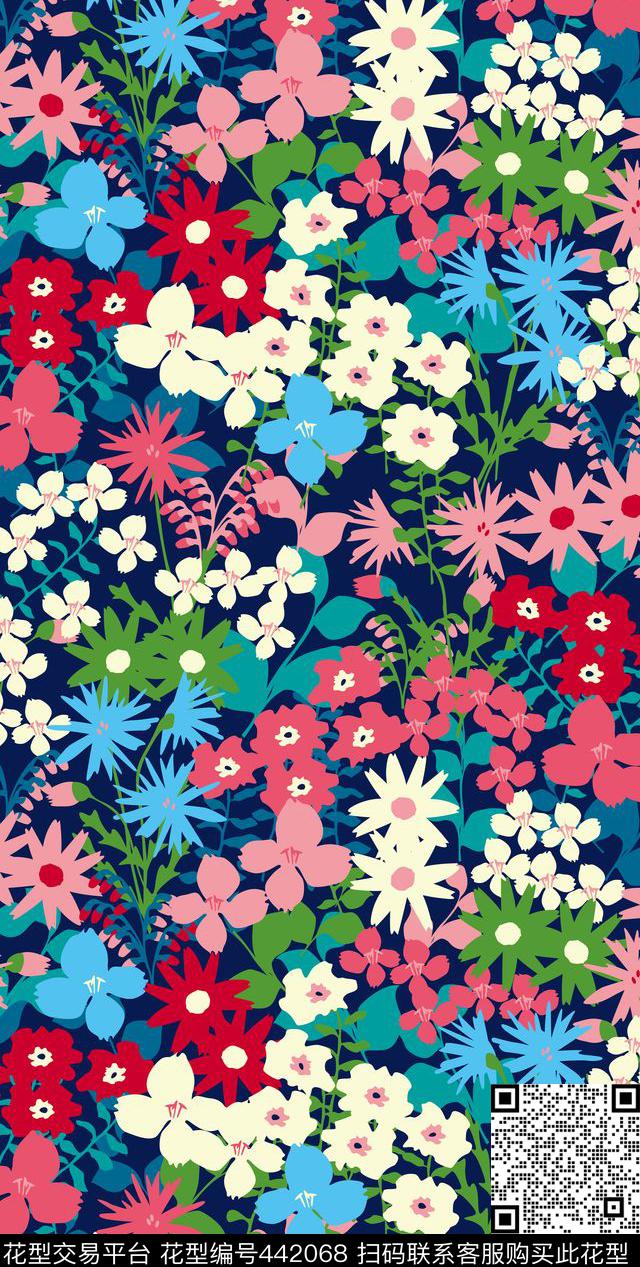 碎花 - 442068 - 花丛 花卉 - 传统印花花型 － 长巾花型设计 － 瓦栏