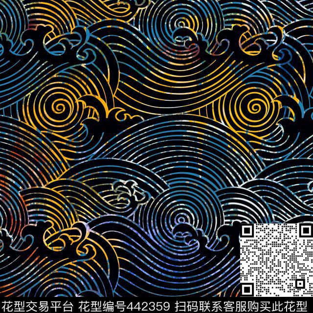 复古海浪肌理数码印花花型下载（图片编号: 442359） - 瓦栏（Walan）