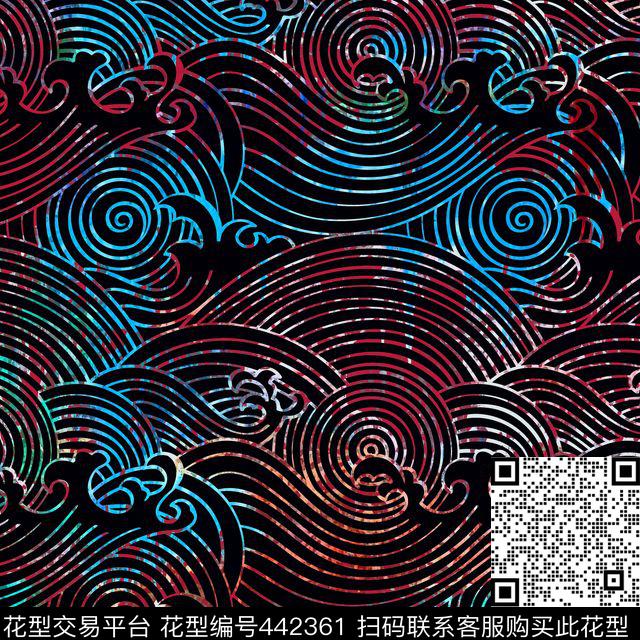 复古水纹海浪数码印花花型下载（图片编号: 442361） - 瓦栏（Walan）