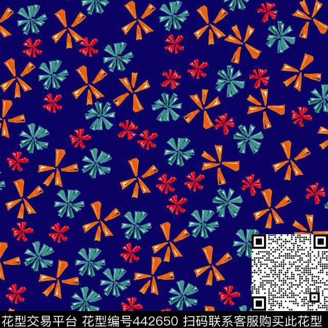 几何小碎花蓝底传统印花花型下载（图片编号: 442650） - 瓦栏（Walan）