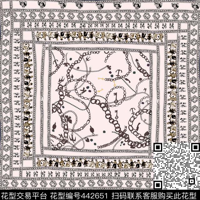 复古怀旧条子方巾传统印花花型下载（图片编号: 442651） - 瓦栏（Walan）