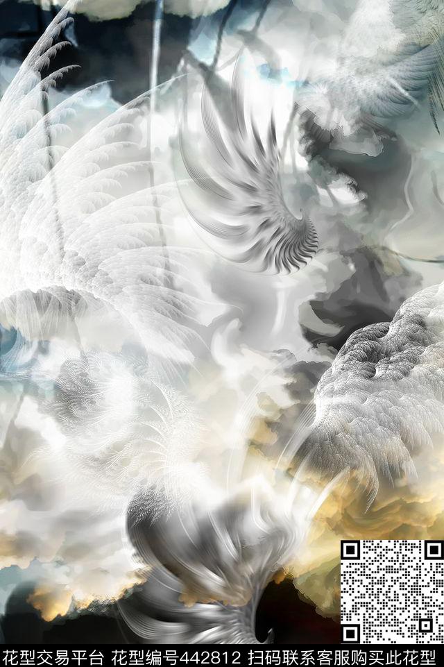 水墨天空彩云数码印花花型下载（图片编号: 442812） - 瓦栏（Walan）
