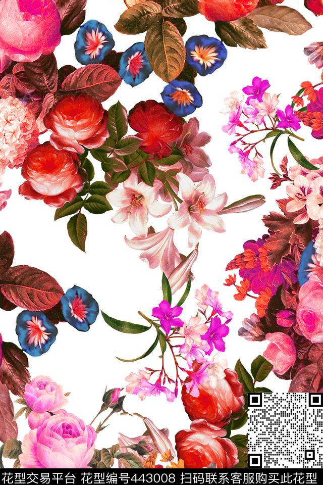 复古花卉五彩数码印花花型下载（图片编号: 443008） - 瓦栏（Walan）