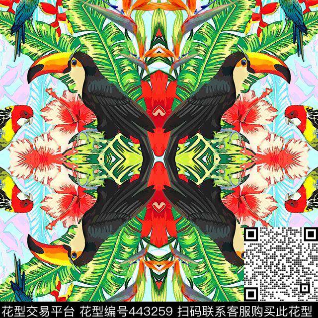 大嘴鸟花鸟热带数码印花花型下载（图片编号: 443259） - 瓦栏（Walan）