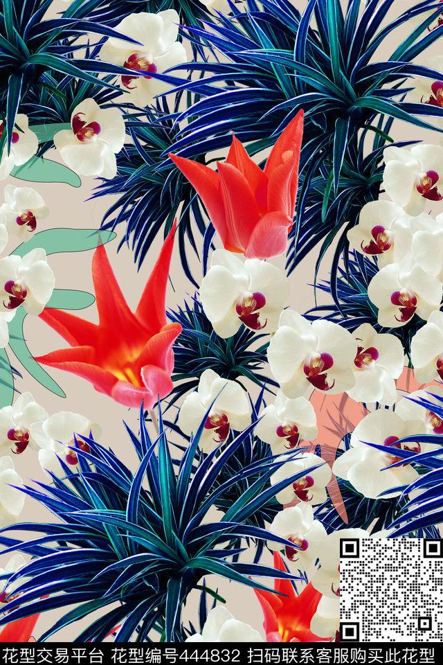 花卉兰花花瓣数码印花花型下载（图片编号: 444832） - 瓦栏（Walan）