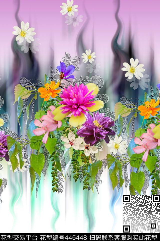 花卉流光花瓣数码印花花型下载（图片编号: 445448） - 瓦栏（Walan）