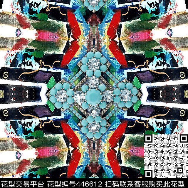 个性民族风条纹数码印花花型下载（图片编号: 446612） - 瓦栏（Walan）