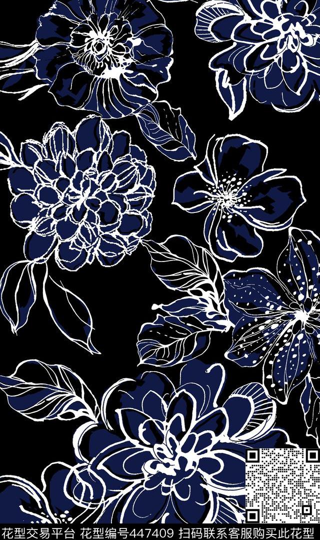传统印花手绘花卉花卉传统印花花型下载（图片编号: 447409） - 瓦栏（Walan）