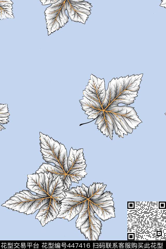 传统印花叶子枫叶花卉传统印花花型下载（图片编号: 447416） - 瓦栏（Walan）