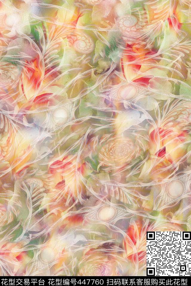 花卉抽象纹潮流女装数码印花花型下载（图片编号: 447760） - 瓦栏（Walan）