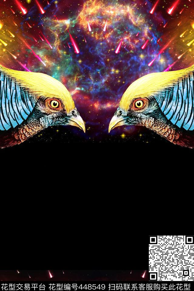 花鸟流星梦幻数码印花花型下载（图片编号: 448549） - 瓦栏（Walan）