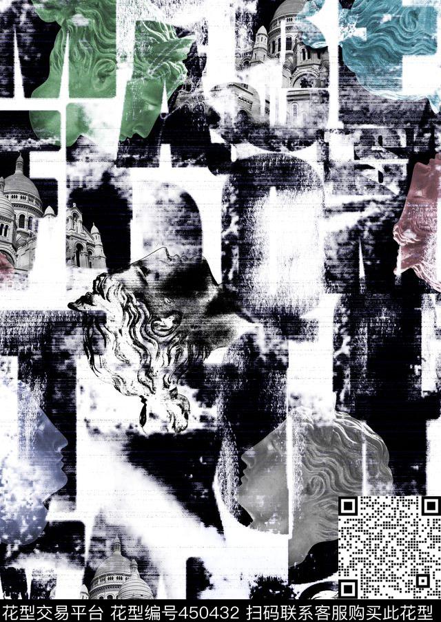 雕塑欧美头像数码印花花型下载（图片编号: 450432） - 瓦栏（Walan）