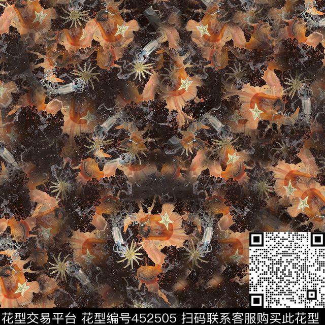 时尚复古海洋生物数码印花花型下载（图片编号: 452505） - 瓦栏（Walan）