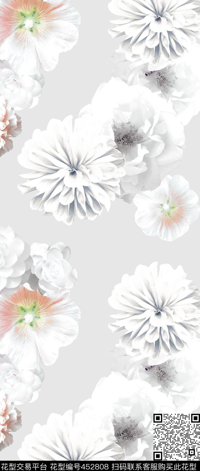 花卉浅底数码印花花卉数码印花花型下载（图片编号: 452808） - 瓦栏（Walan）