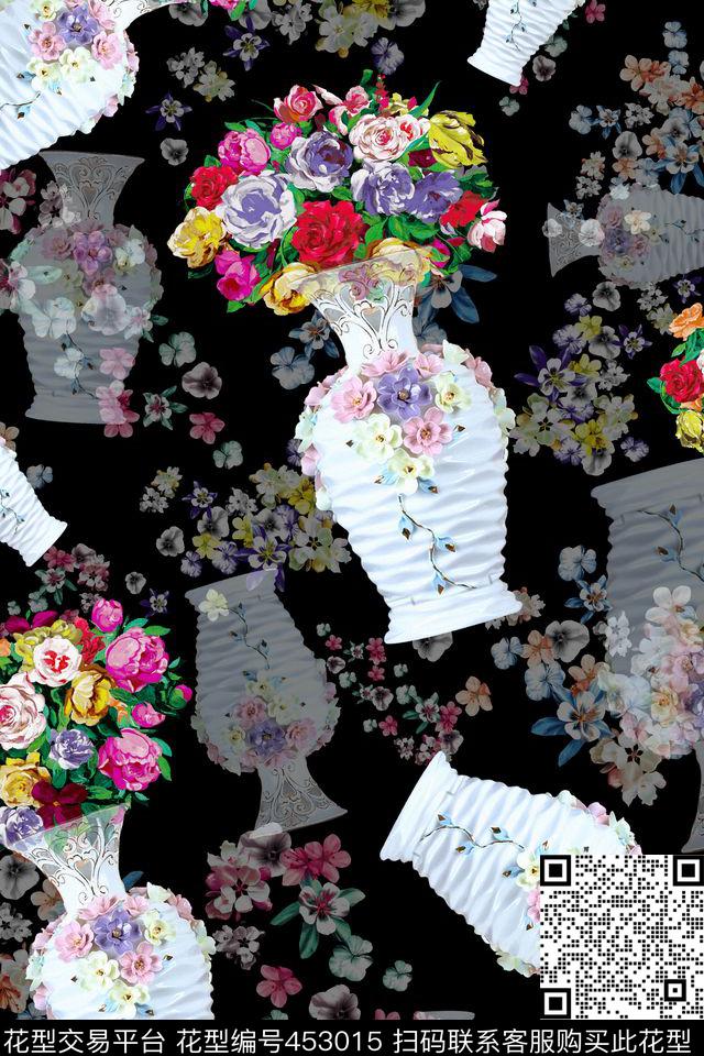 花瓶小碎花花卉数码印花花型下载（图片编号: 453015） - 瓦栏（Walan）