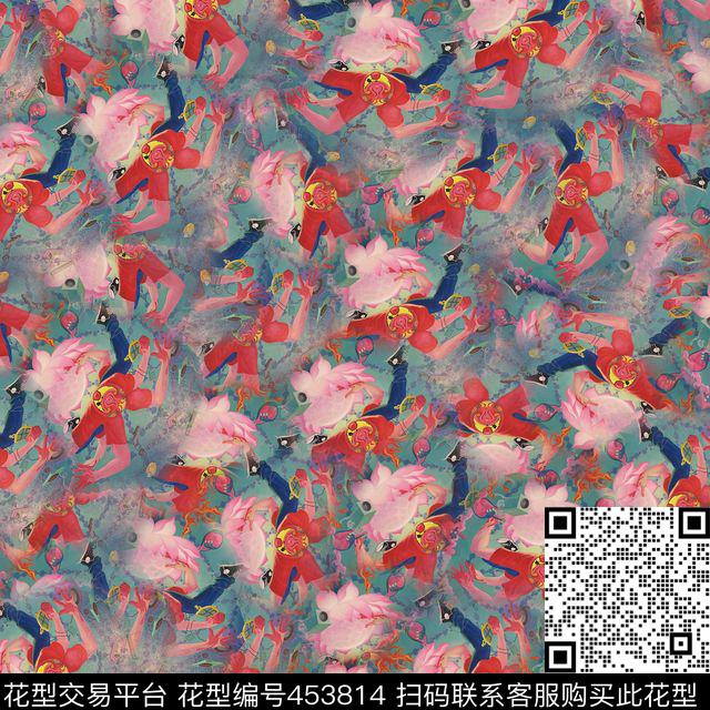时尚城市人物荷花数码印花花型下载（图片编号: 453814） - 瓦栏（Walan）