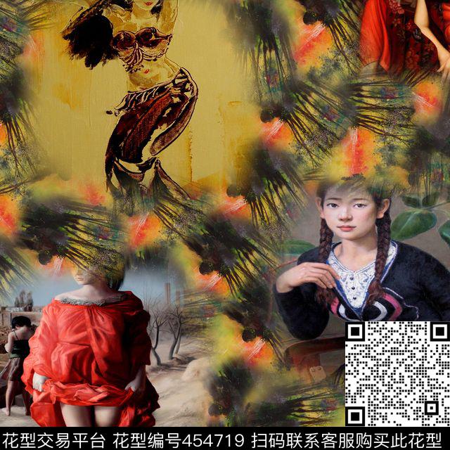 时尚人物油画数码印花花型下载（图片编号: 454719） - 瓦栏（Walan）