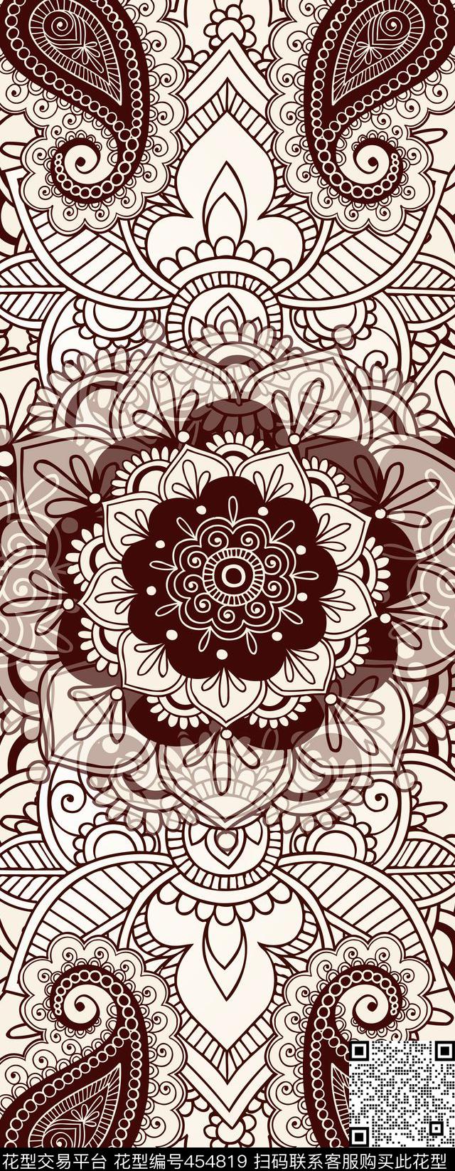 复古 佩斯利 长巾 欧式花纹 二方连续 - 454819 - 复古 欧式花纹 佩斯利 - 传统印花花型 － 长巾花型设计 － 瓦栏