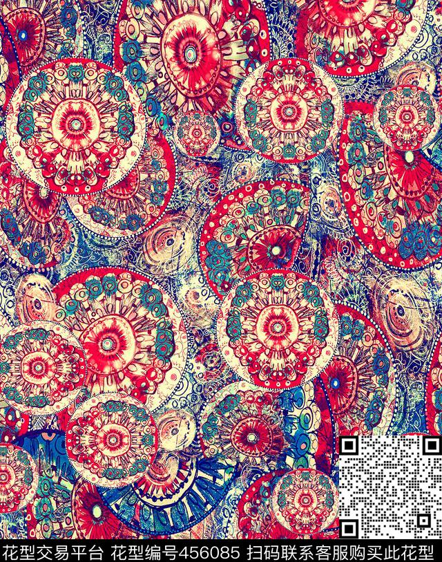 民族风抽象圆圈数码印花花型下载（图片编号: 456085） - 瓦栏（Walan）