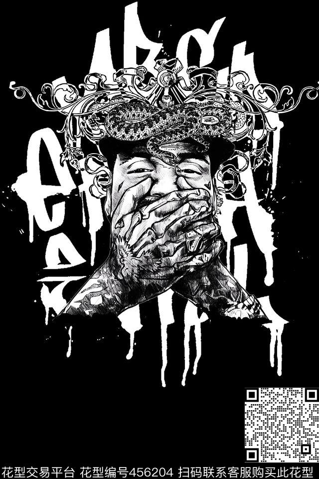 T-SHIRT黑白花纹传统印花花型下载（图片编号: 456204） - 瓦栏（Walan）