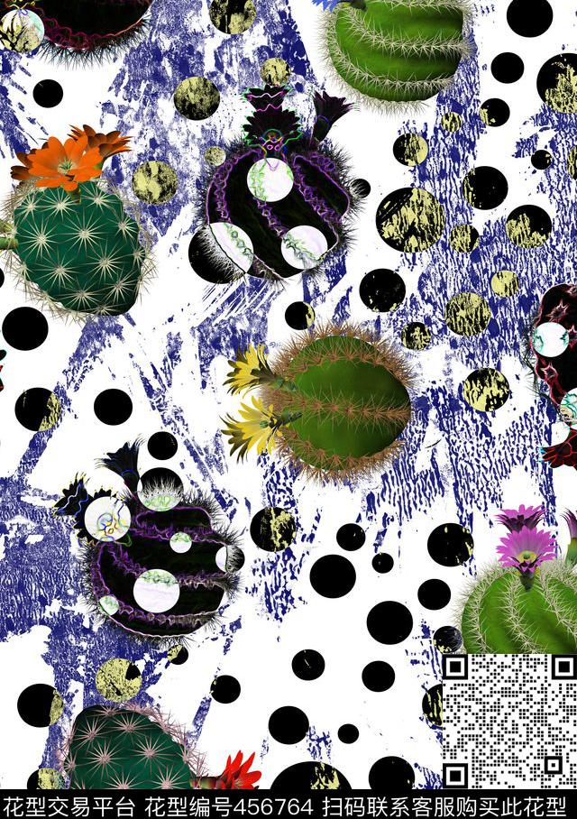 沙漠植物圆点数码印花花型下载（图片编号: 456764） - 瓦栏（Walan）
