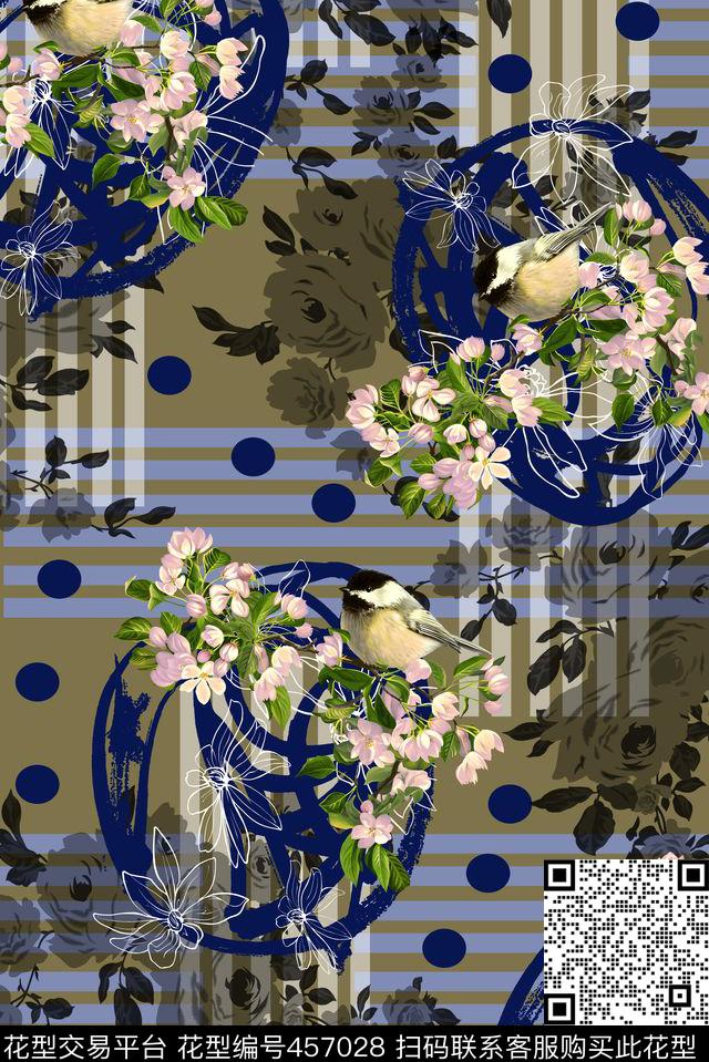 时尚花鸟波点数码印花花型下载（图片编号: 457028） - 瓦栏（Walan）