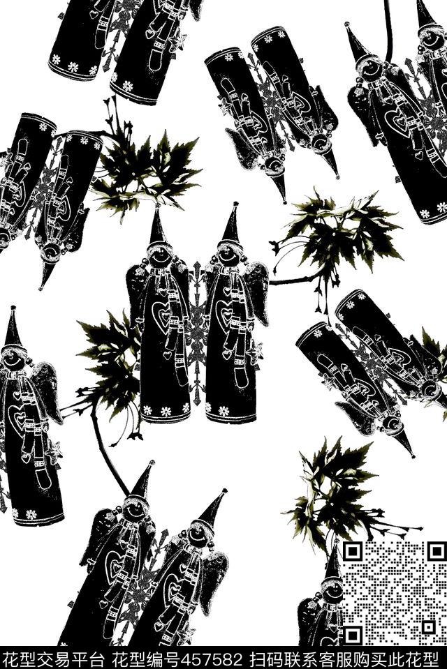 水墨小丑素描数码印花花型下载（图片编号: 457582） - 瓦栏（Walan）