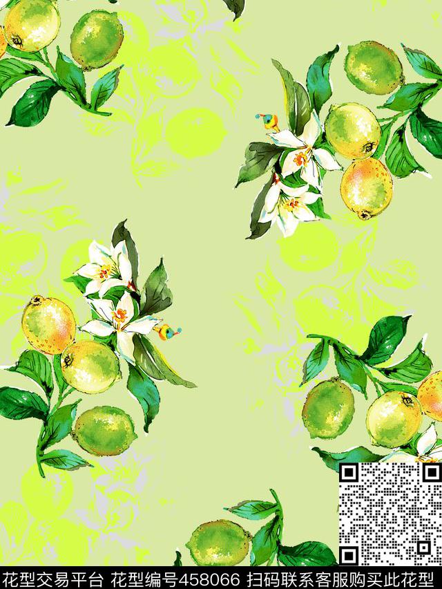数码定位水果柠檬花卉数码印花花型下载（图片编号: 458066） - 瓦栏（Walan）