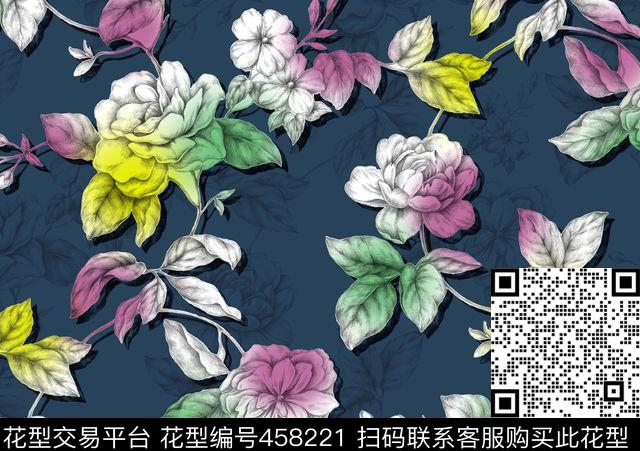 花卉线条花彩色花数码印花花型下载（图片编号: 458221） - 瓦栏（Walan）