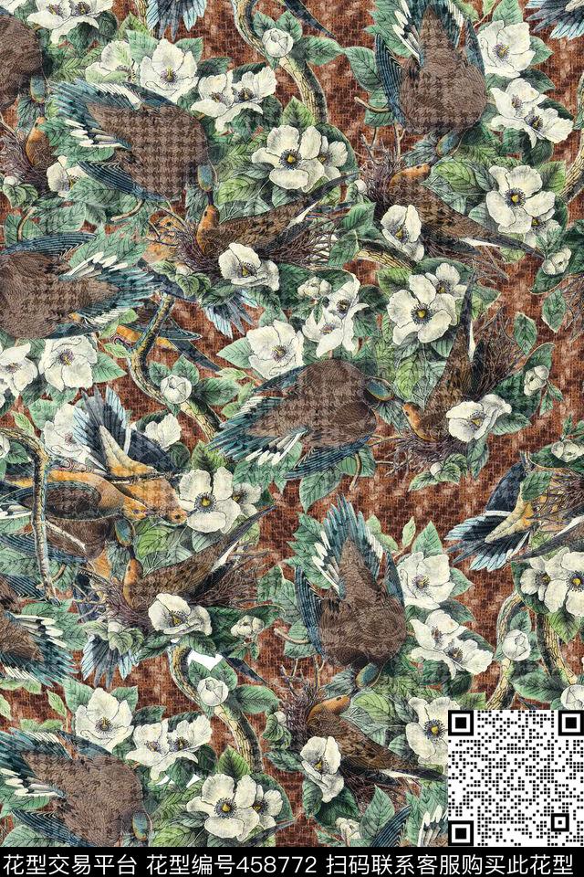 磨砂野鸟肌理数码印花花型下载（图片编号: 458772） - 瓦栏（Walan）