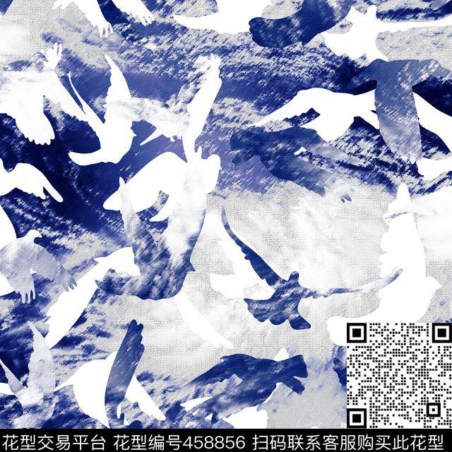 手绘叠影飞鸟数码印花花型下载（图片编号: 458856） - 瓦栏（Walan）