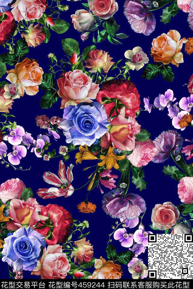 深底玫瑰蝴蝶兰满版花卉花型 - 459244 - 下载专区 - 数码印花花型 － 其他花型设计 － 瓦栏