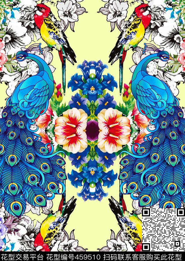 中国风花鸟世界数码印花花型下载（图片编号: 459510） - 瓦栏（Walan）